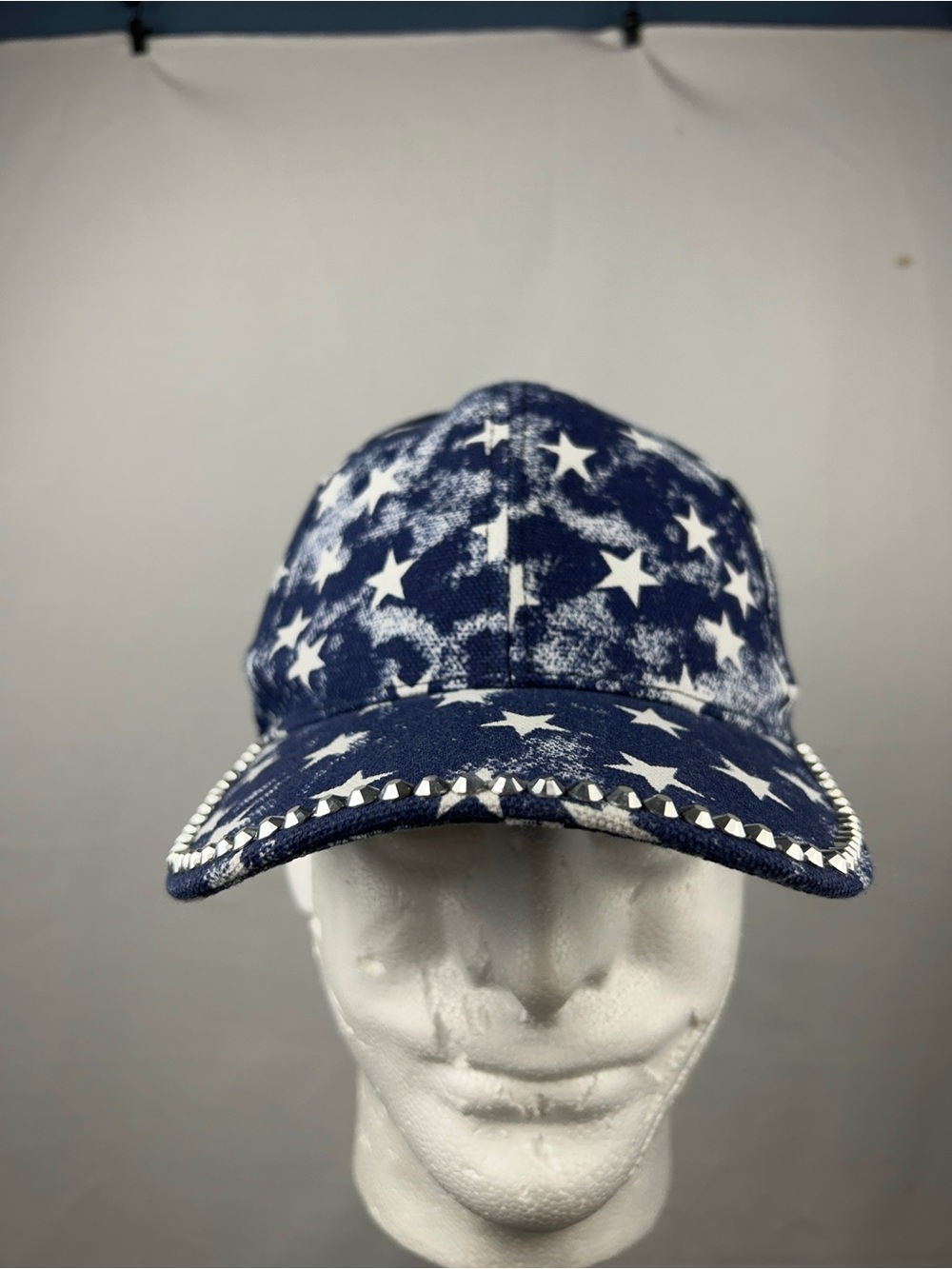 Star Print Navy Women’s Baseball Cap with Stud Trim